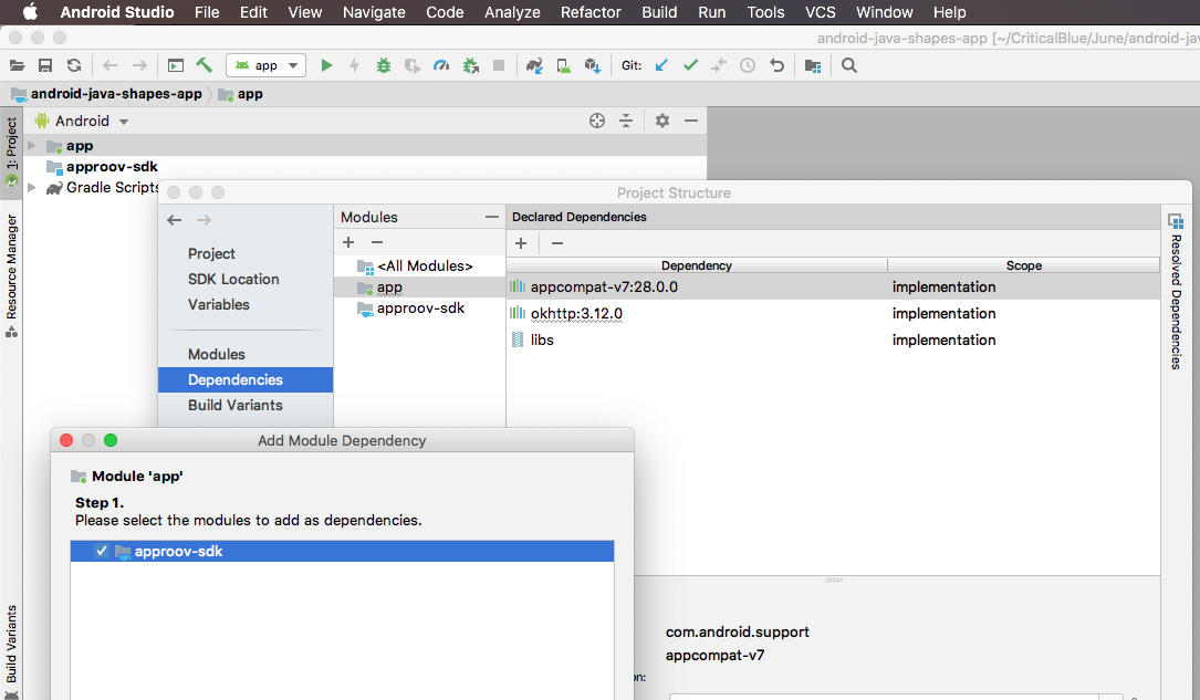 Android Studio: Select the Approov SDK module