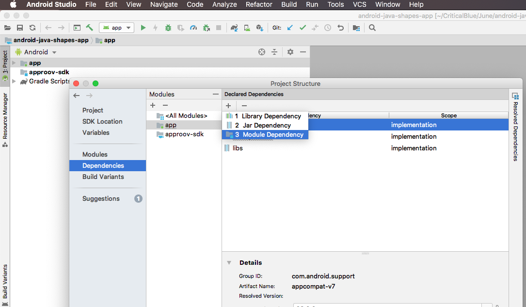 Android Studio: Select module dependency
