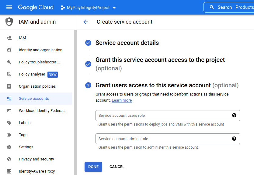 Create Service Account Step 4