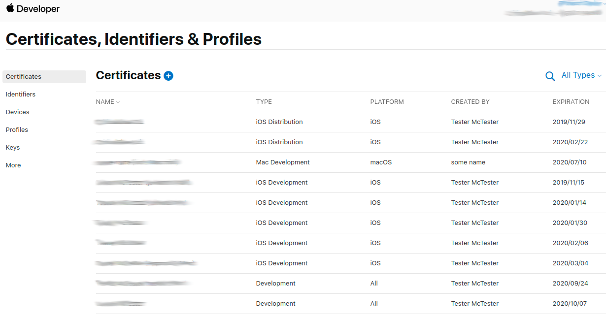 Apple Certificates Page