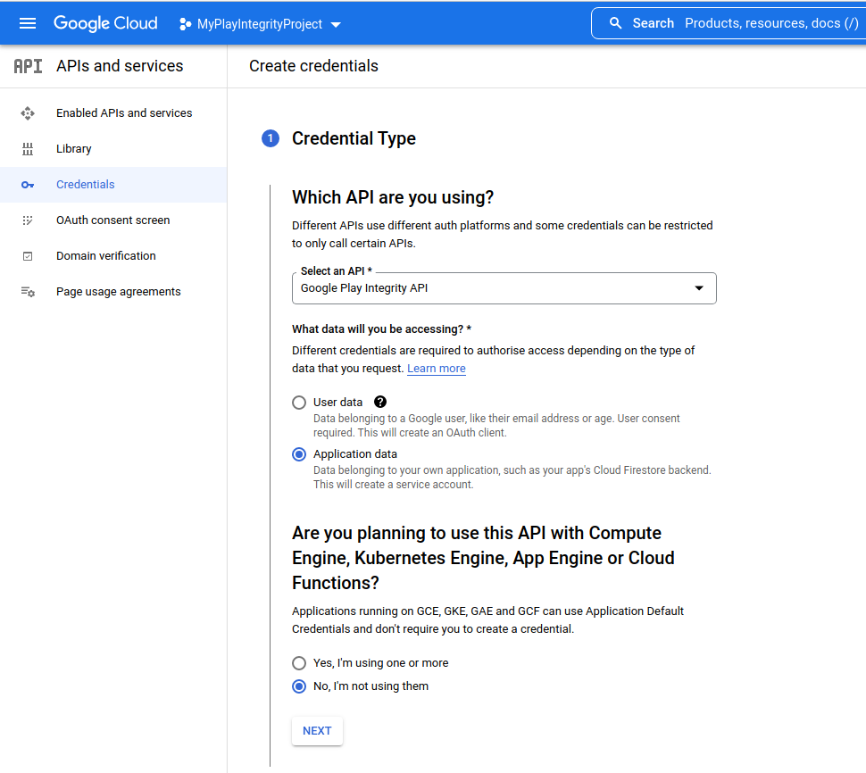 Create Service Account Step 1