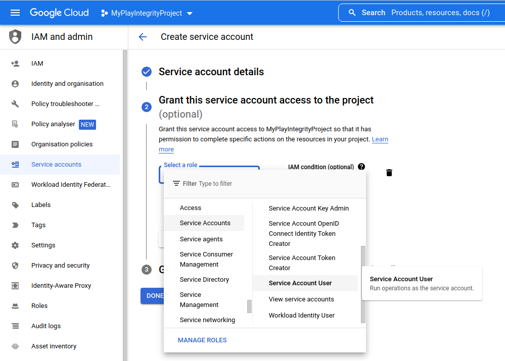 Create Service Account Step 3